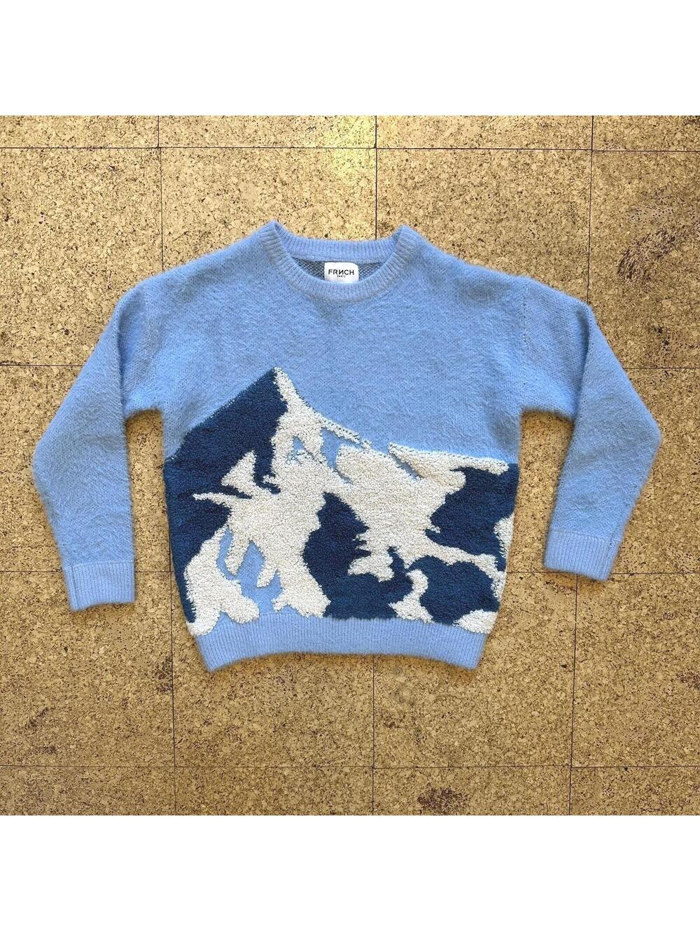 FRNCH PARIS Crewneck Sweater Women's M Blue/White Mountain Applique Design SOFT!